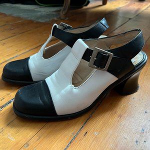 Vintage Zinda Black and White Mary Jane Heels, Women's Size 7.5